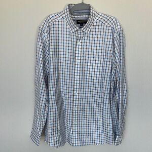 Johnston & Murphy Men's Blue and White Checkered Shirt